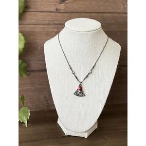 Vintage Napier Enamel Rhinestone Pendant - Antiqued Silver Tone - 16” Adjustable